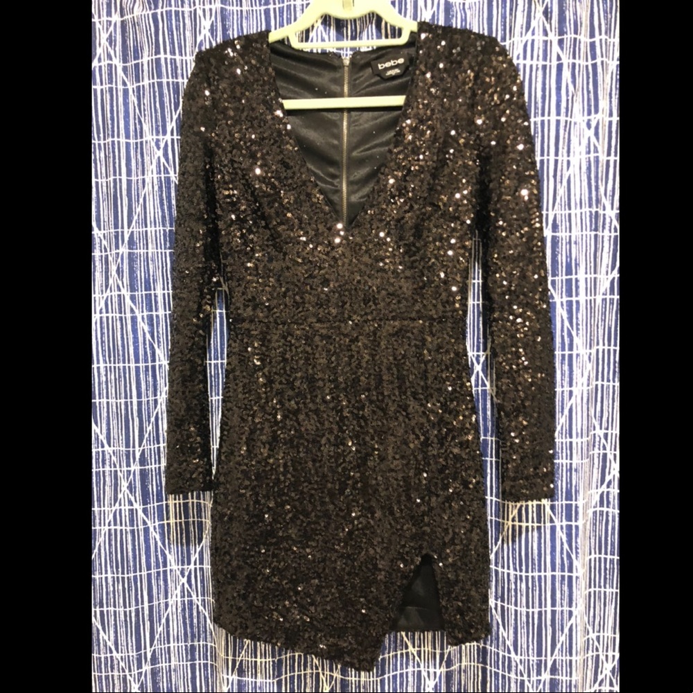 Bebe High Slit Sequin Dress